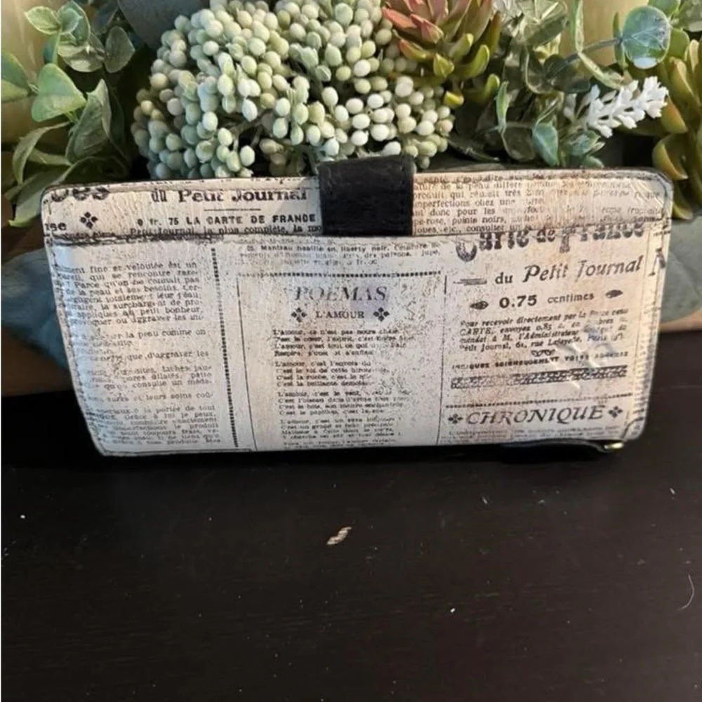 Patricia Nash Black and Cream Newspaper Print Wallet - Picture 2 of 4